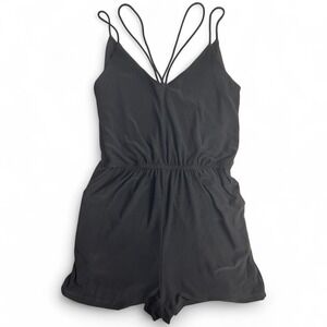 Lani California Black Strappy Romper Small Spaghetti Strap V Neck Elastic Waist